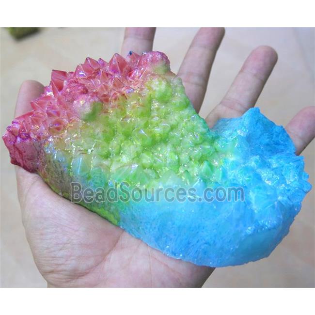 Crystal Quartz Cluster Freeform Undrilled Rainbow Electroplated