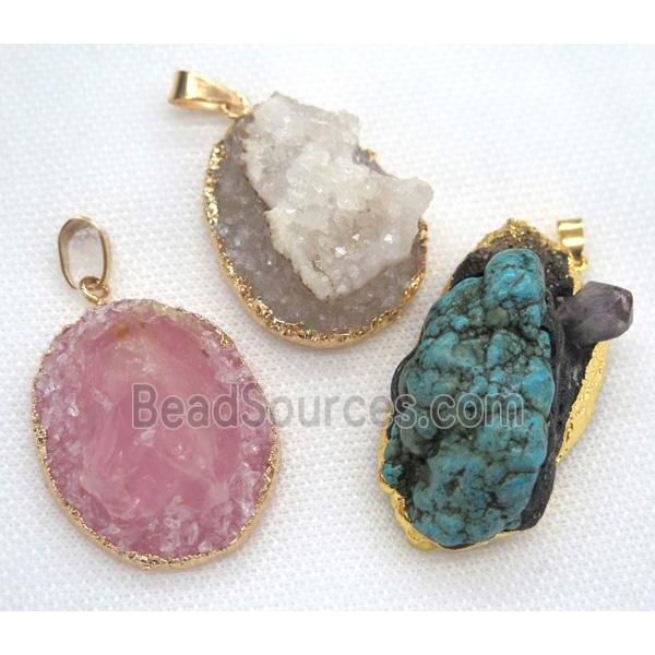 mix gemstone pendant, freeform, gold plated