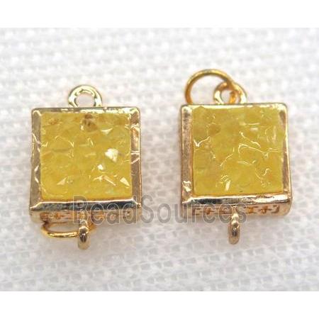 gemstone connector, square, gold plated