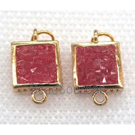 gemstone connector, square, gold plated