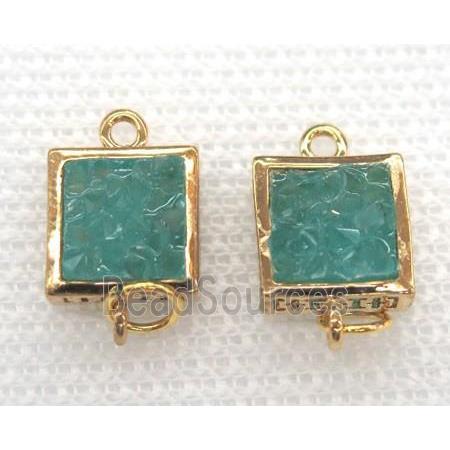 gemstone connector, square, gold plated