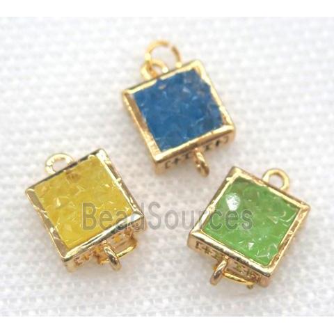 gemstone connector, square, gold plated