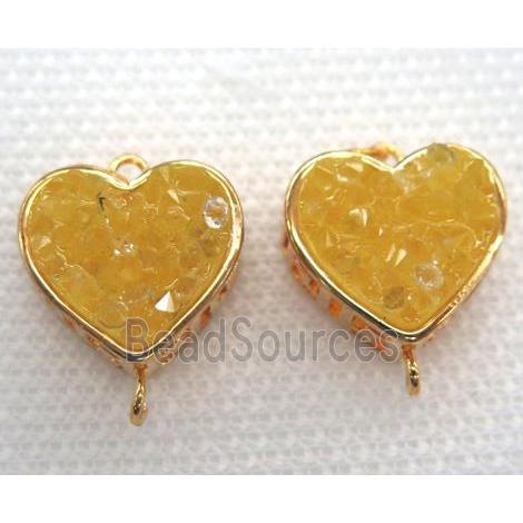 gemstone connector, heart, gold plated