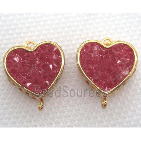 gemstone connector, heart, gold plated