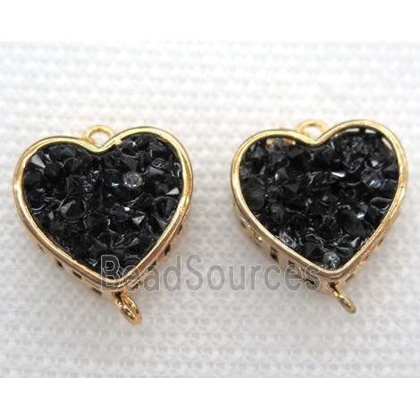 gemstone connector, heart, gold plated