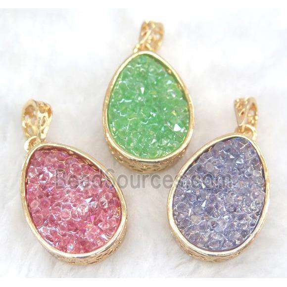 druzy resin pendant, gold plated