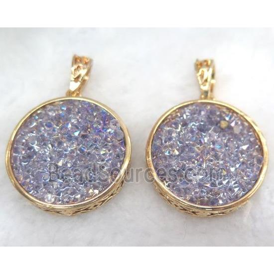 druzy resin pendant, gold plated