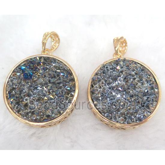 druzy resin pendant, gold plated