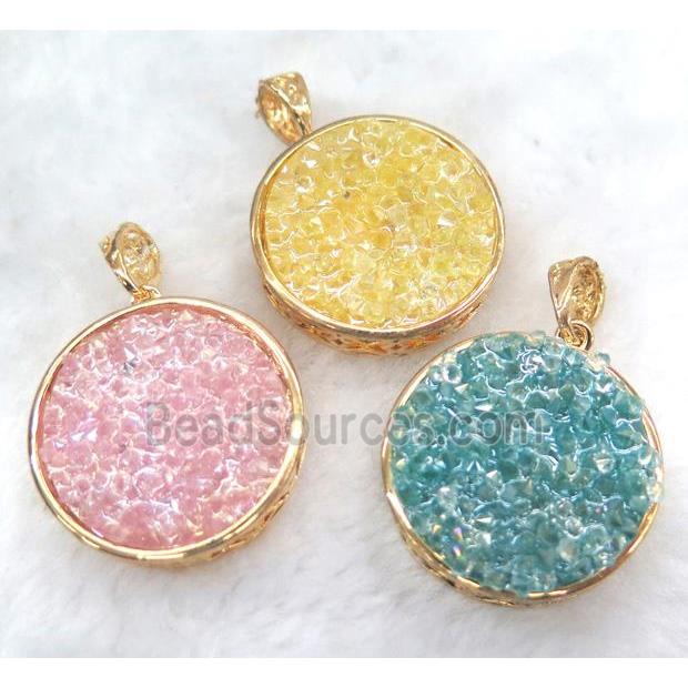 druzy resin pendant, gold plated