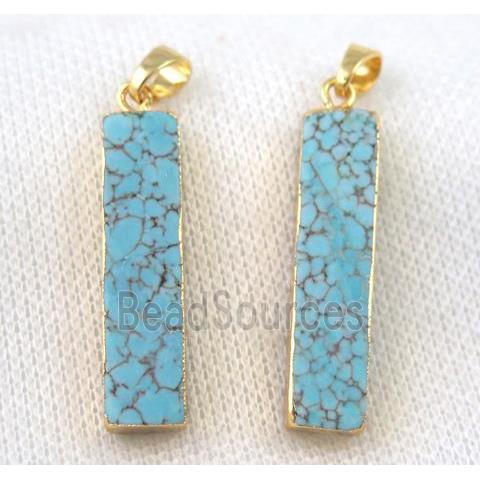 blue turquoise pendant, rectangle, gold plated