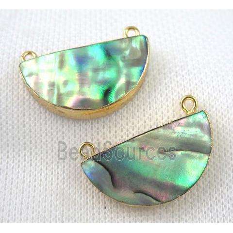 paua abalone shell pendant, moon shape, gold plated