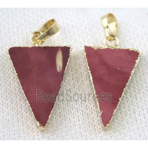 Mookaite pendant, triangle, gold plated