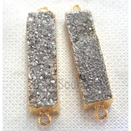 druzy quartz connector, silver, rectangle, gold plated