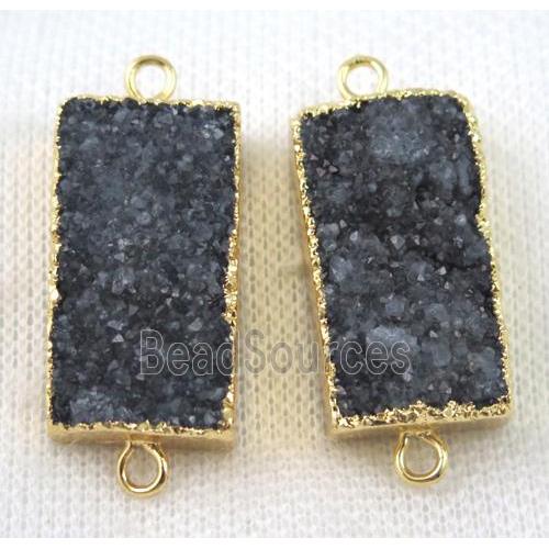 black druzy quartz connector, rectangle, gold plated