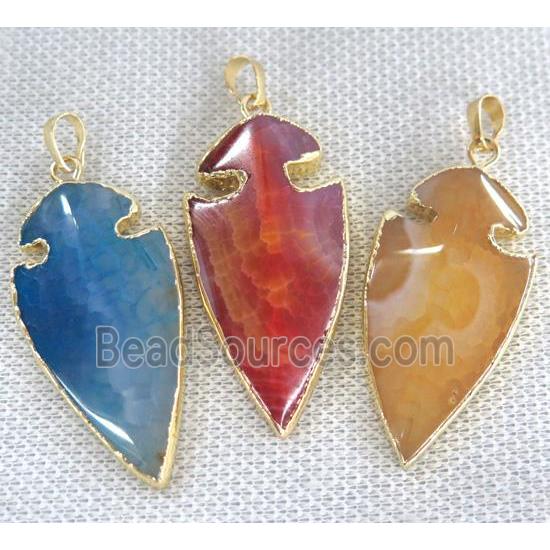 agate arrowhead pendant, mix color, gold plated