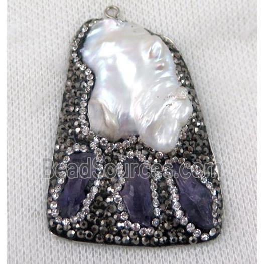 pearl pendant paved rhinestone, amethyst