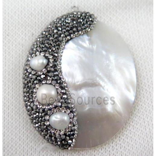 shell pearl pendant paved rhinestone