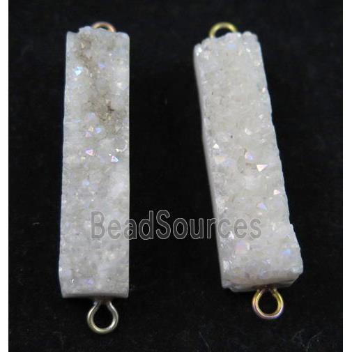 quartz druzy connector, rectangle, white AB color