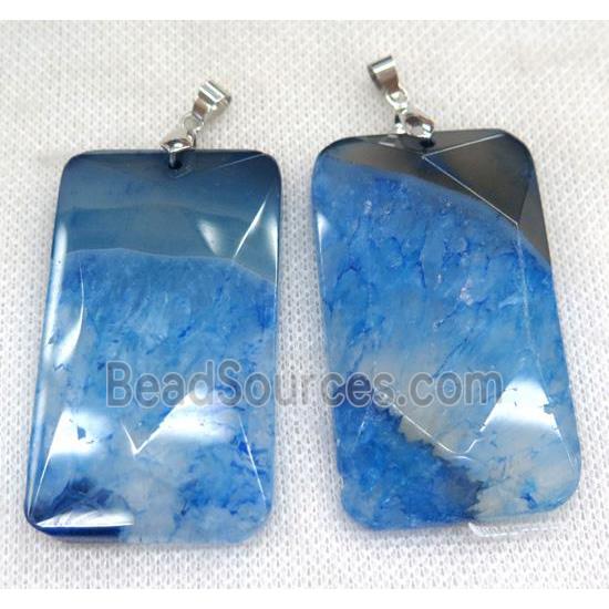 blue druzy agate pendant, faceted rectangle