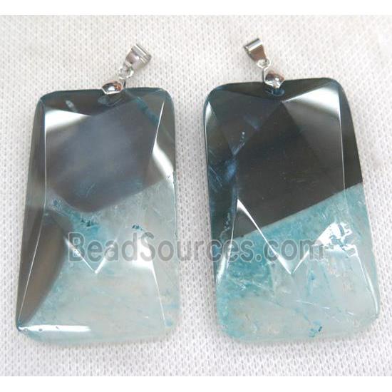 aqua druzy agate pendant, faceted rectangle