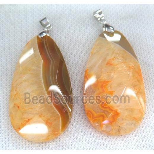 orange druzy agate pendant, faceted teardrop