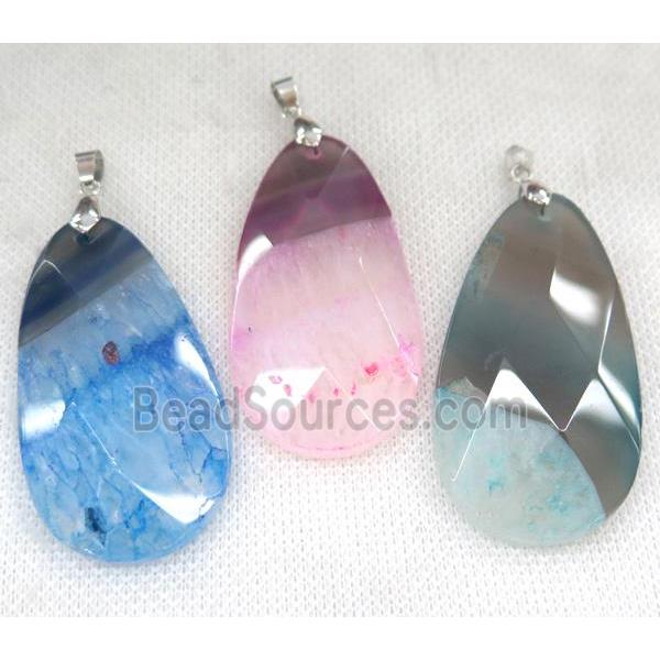 druzy agate pendant, faceted teardrop, mix color