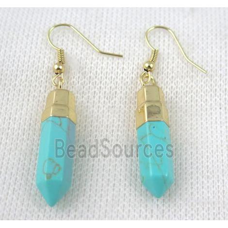 green turquoise earring, gold plated