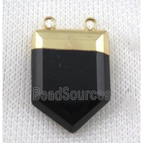 black agate onyx pendant, bullet, gold plated