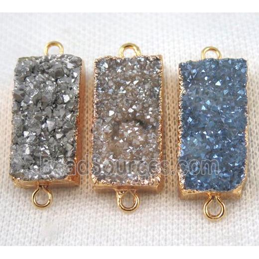 druzy quartz rectangle connector, mix color, gold plated