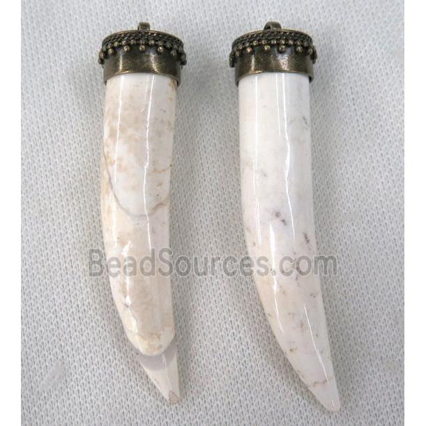 white turquoise horn pendant, bronze cap