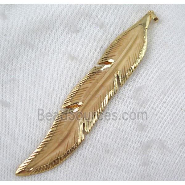 yellow cattle bone feather pendant, gold plated