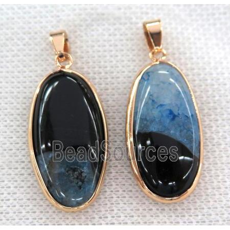 blue druzy agate oval pendant, gold plated