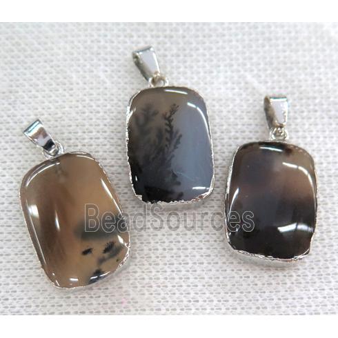 Heihua Agate pendant, rectangle, silver plated