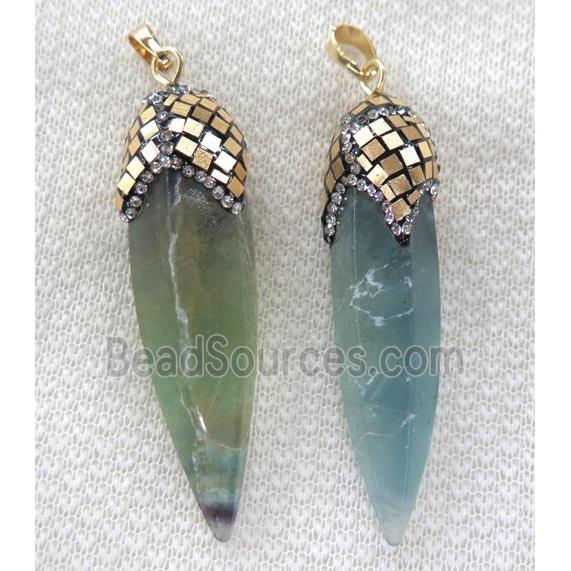 Fluorite bullet pendant paved gold foil, rhinestone