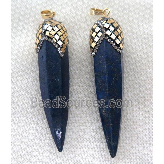 Lapis Lazuli bullet pendant paved gold foil, rhinestone