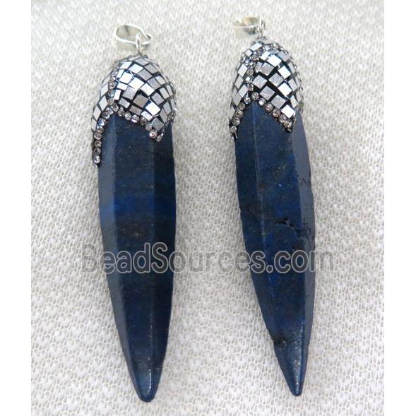 Lapis Lazuli bullet pendant paved silver foil, rhinestone