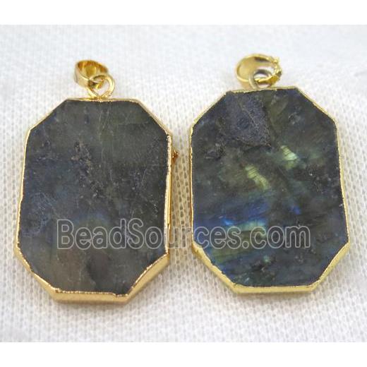 Labradorite pendant, rectangle, gold plated