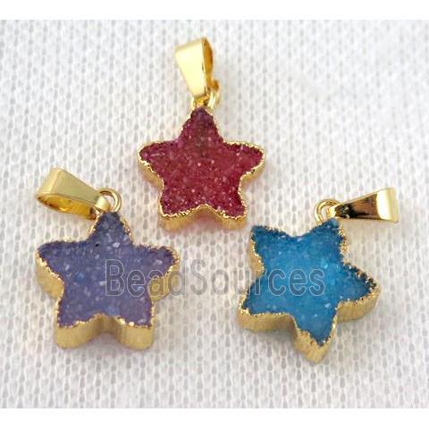 druzy agate star pendant, mix color, gold plated