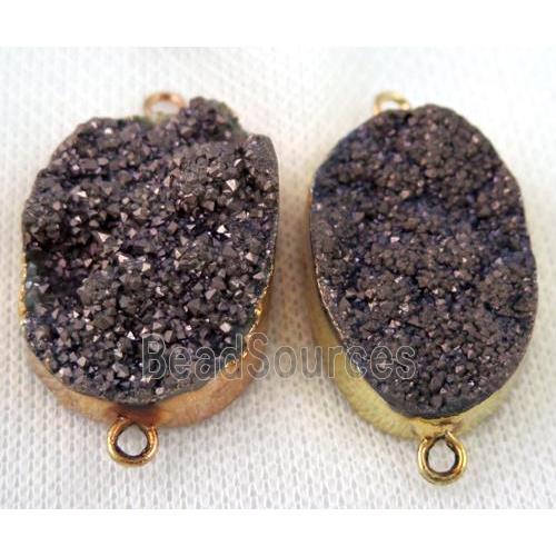 druzy quartz connector, blackCoffee, freeform, gold plated