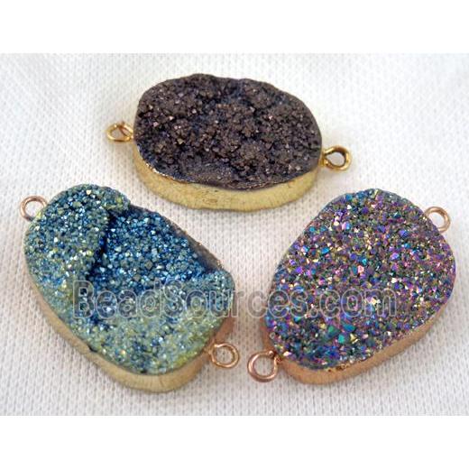 druzy quartz connector, mix color, freeform, gold plated