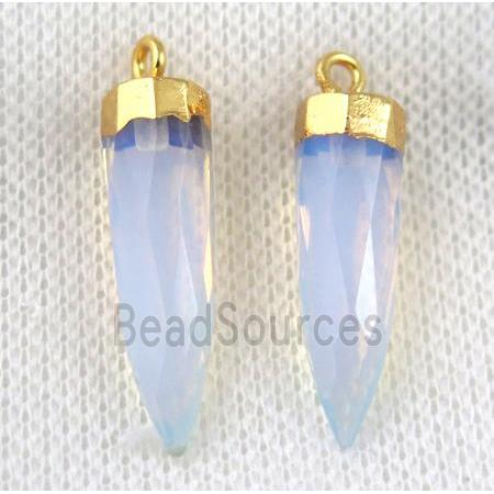 white opalite pendant, faceted bullet, gold plated