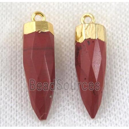 Red Jasper pendant, faceted bullet, gold plated