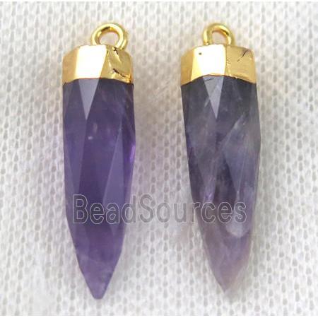 Amethyst pendant, purple, faceted bullet, gold plated