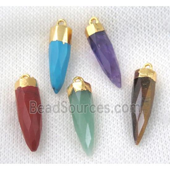 mix gemstone pendant, faceted bullet, gold plated