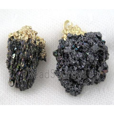 natural rainbow Lava Stone pendant, freeform, gold plated