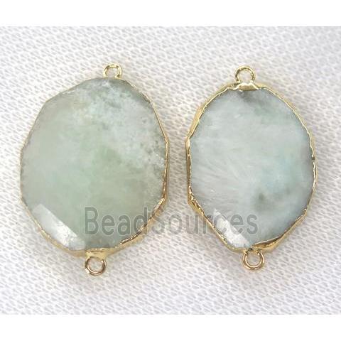 green sponge quartz connector, faceted freeform, gold plated