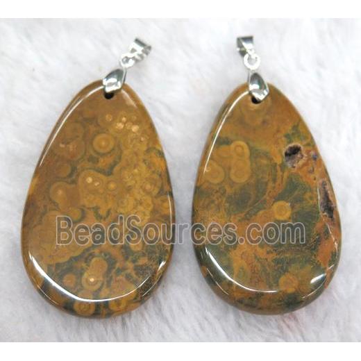 ocean jasper pendant, teardrop, yellow