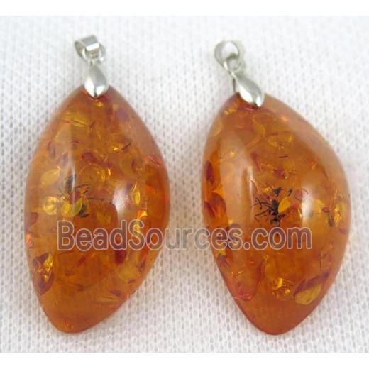 Amber pendant, freeform, orange, NR