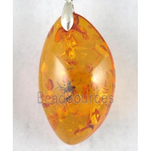 Amber pendant, freeform, orange, NR