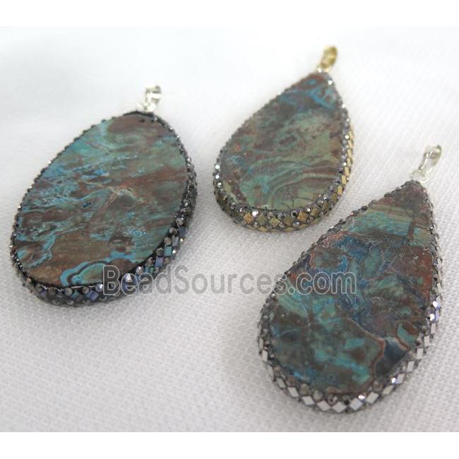 Ocean Jasper pendant paved foil, rhinestone, teardrop, blue